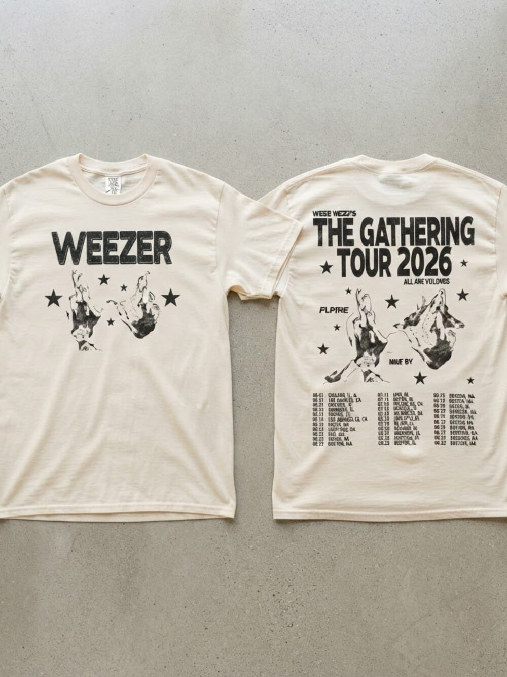 Weezer The Gathering Tour Tour Dates Cream T-Shirt S-4XL